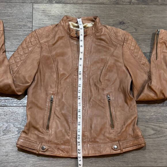 RARE! Scully Light Brown Soft Leather Jacket Interior Butterfly Graphic Women XS - Picture 11 of 11